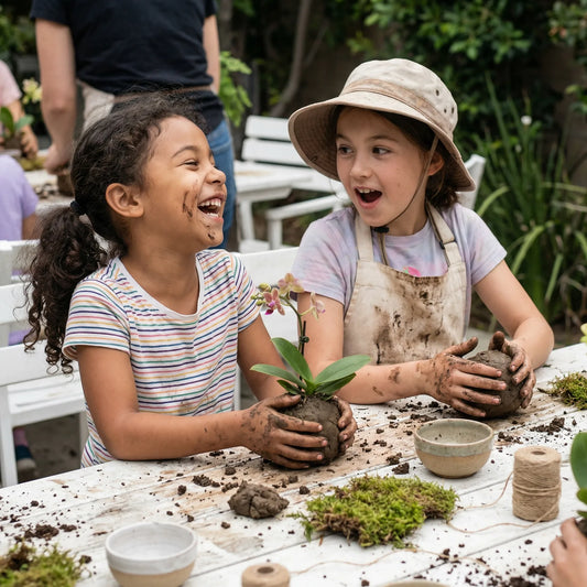 Mobile Kokedama workshop for kids birthday parties in Los Angeles by KidsArtLA
